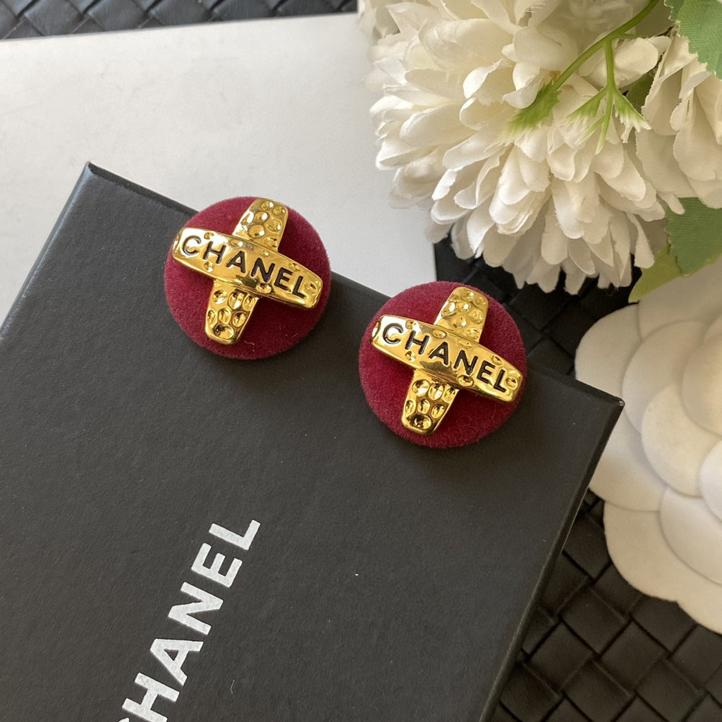 Letter Stud Earrings in Polished Metal-Tone – Red Detail styled product view