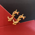 Geometric Emblem Statement Earrings in Gold-Tone – Vintage Detail main product view
