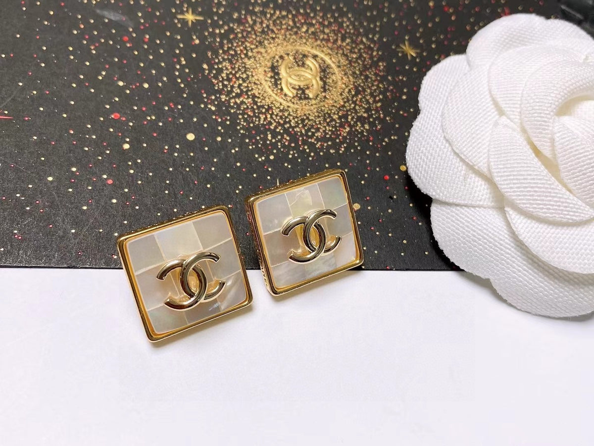 Signature Emblem Stud Earrings in Polished Metal-Tone – Design 012 main product view