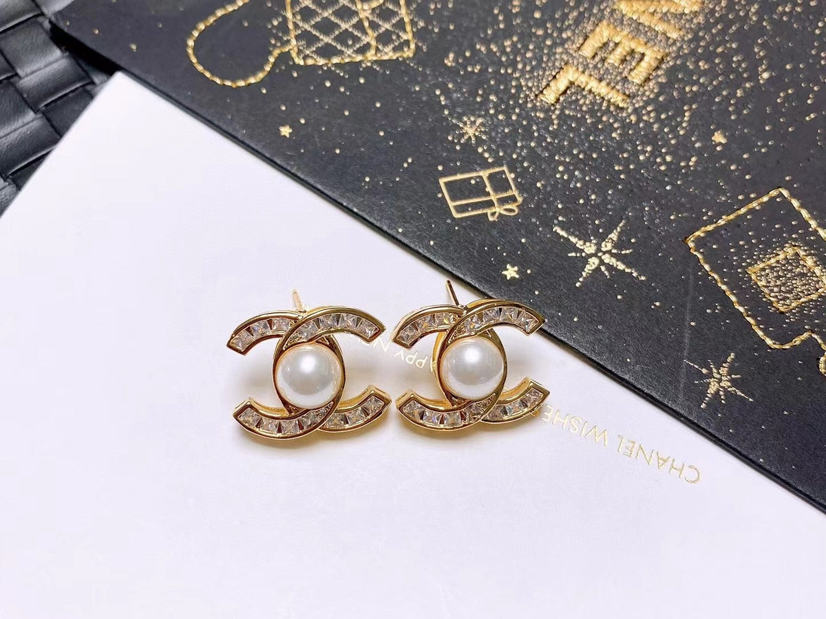 Letter Stud Earrings in Polished Metal-Tone – Design 002 front product view