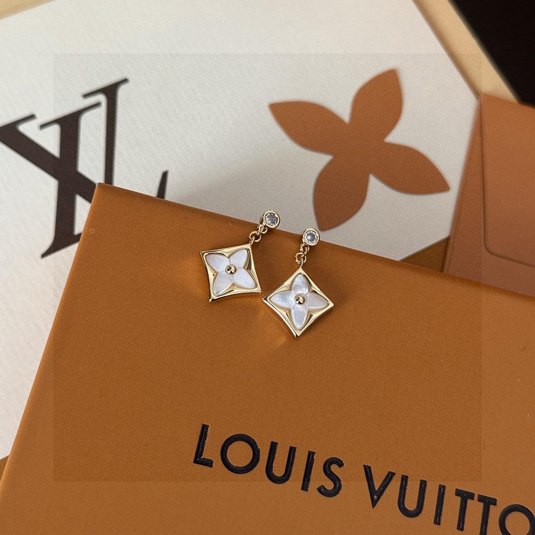 Geometric Emblem Stud Earrings in Gold-Tone – Design 043 front product view