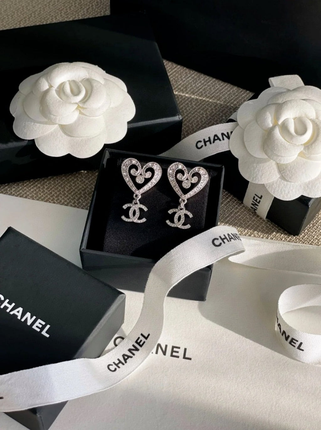 Double-C Emblem Stud Earrings in Polished Metal-Tone – Design 479 styled product view