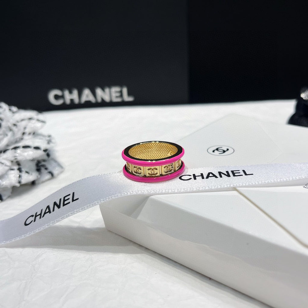 Double-C Emblem Statement Ring in Polished Metal-Tone – White Detail – Design 004 styled product view
