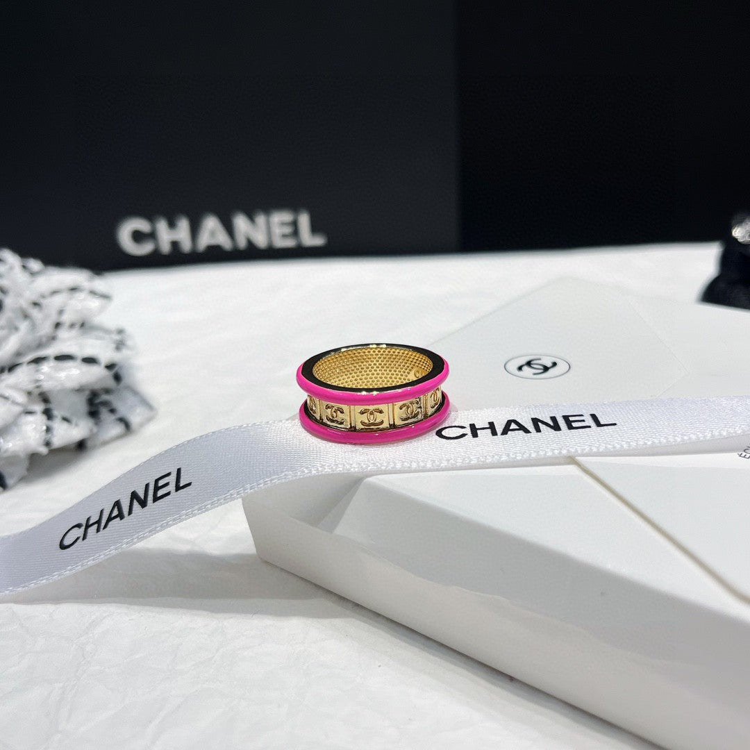 Double-C Emblem Statement Ring in Polished Metal-Tone – White Detail – Design 004 styled product view