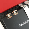 Double-C Emblem Stud Earrings in Polished Metal-Tone – Design 403 main product view