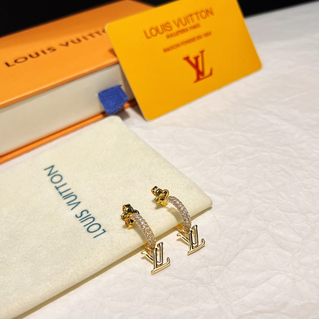 Letter Emblem Statement Earrings in Polished Metal-Tone detail view