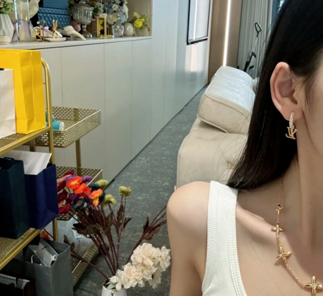 Letter Emblem Statement Earrings in Polished Metal-Tone styled product view