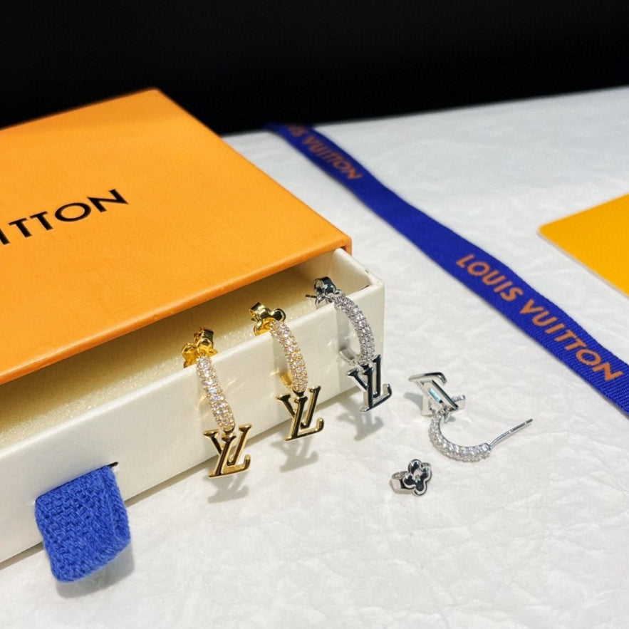Letter Emblem Statement Earrings in Polished Metal-Tone detail view