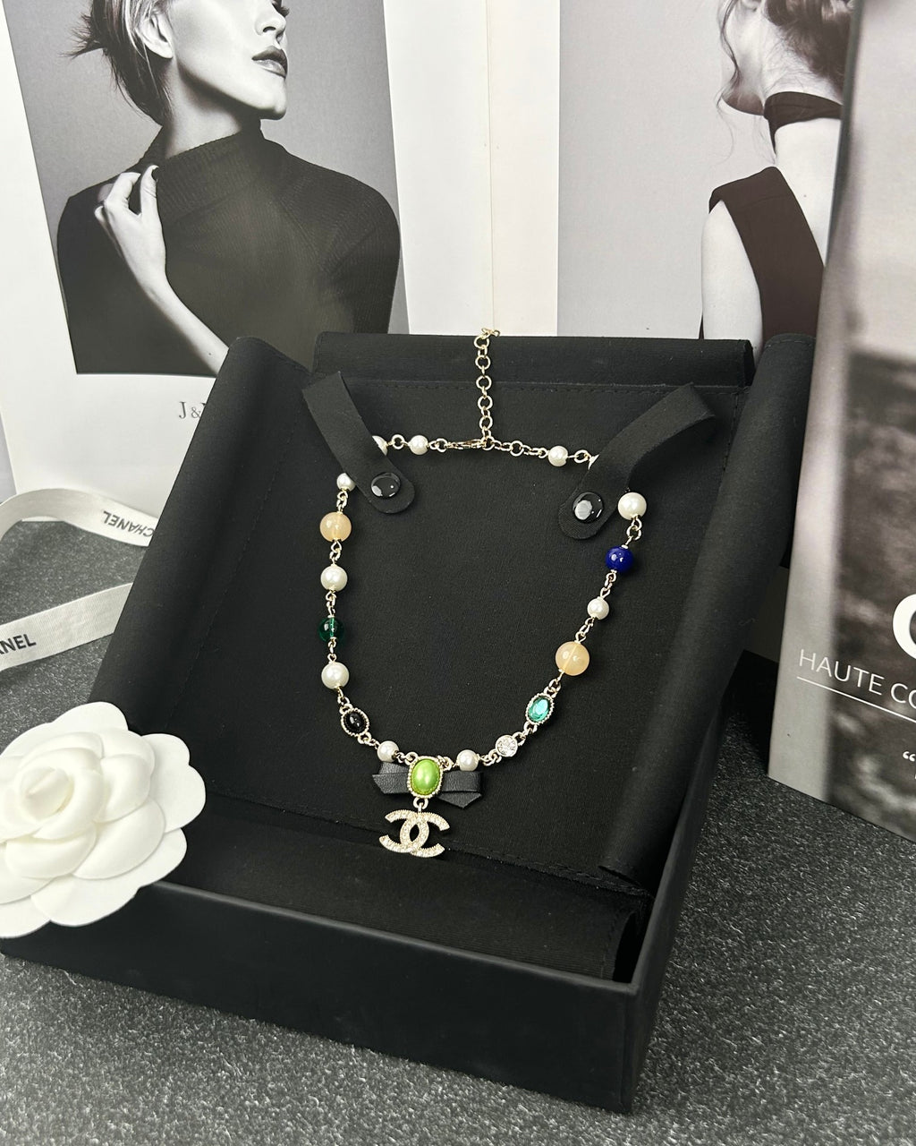 Bow Pearl-Detail Pendant Necklace – Pearl Detail – Design 006 front product view