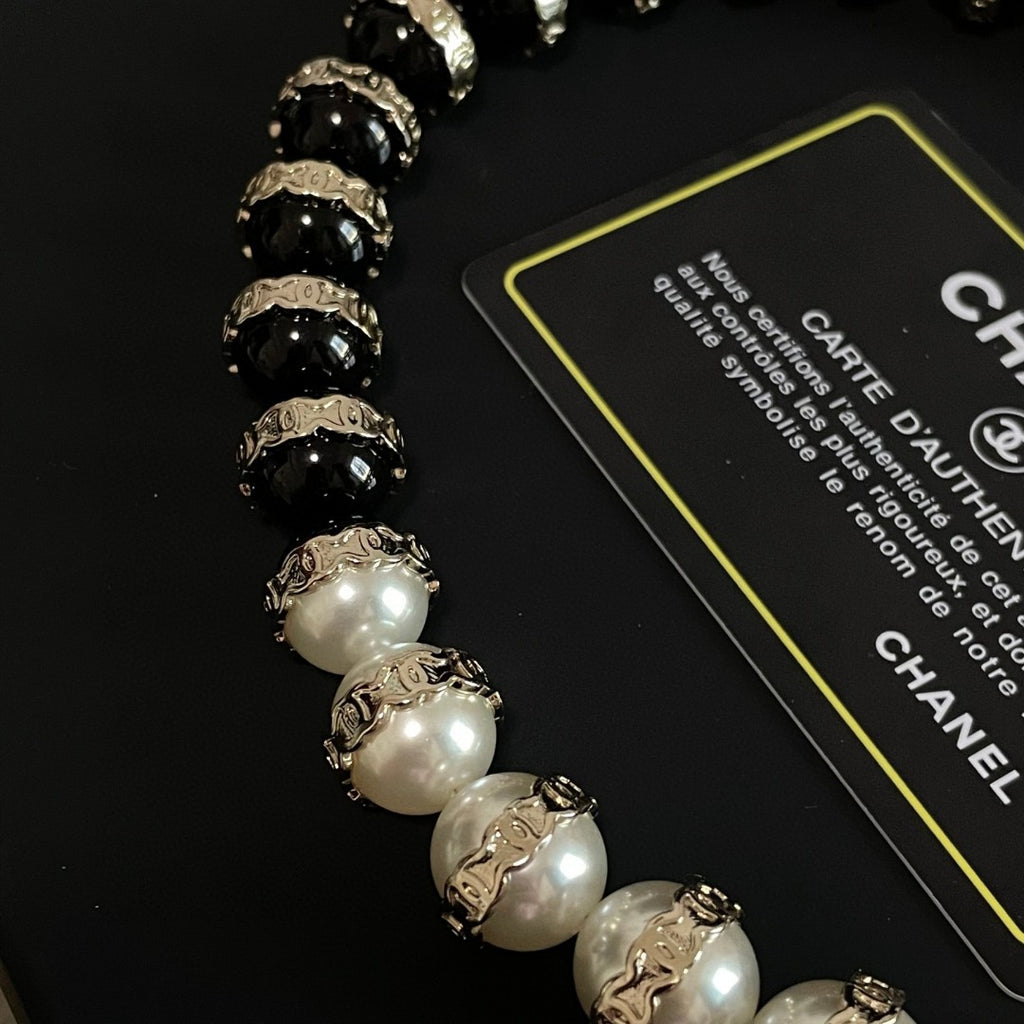 Double-C Emblem Pearl-Detail Pendant Necklace – Pearl Detail – Design 126 close-up detail