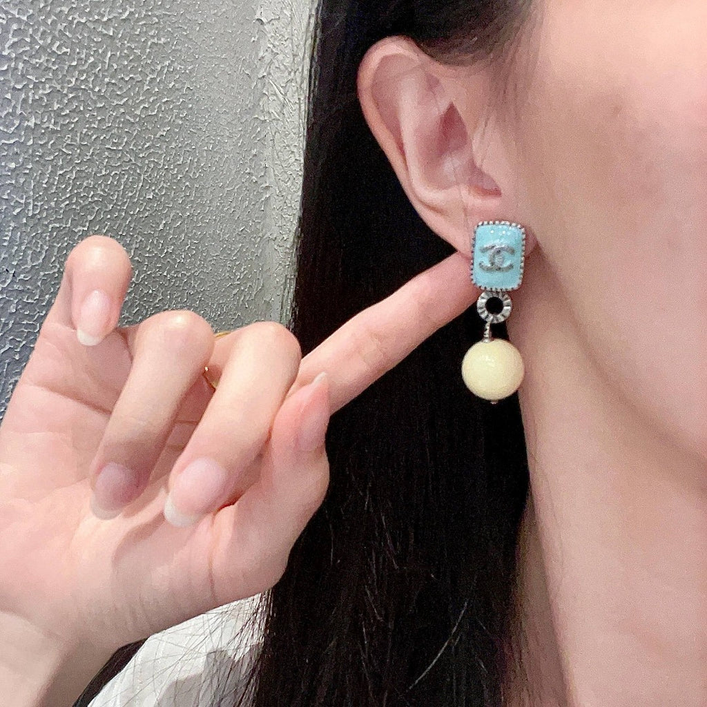 Double-C Emblem Pearl-Detail Statement Earrings – Pearl Detail – Design 030 front product view