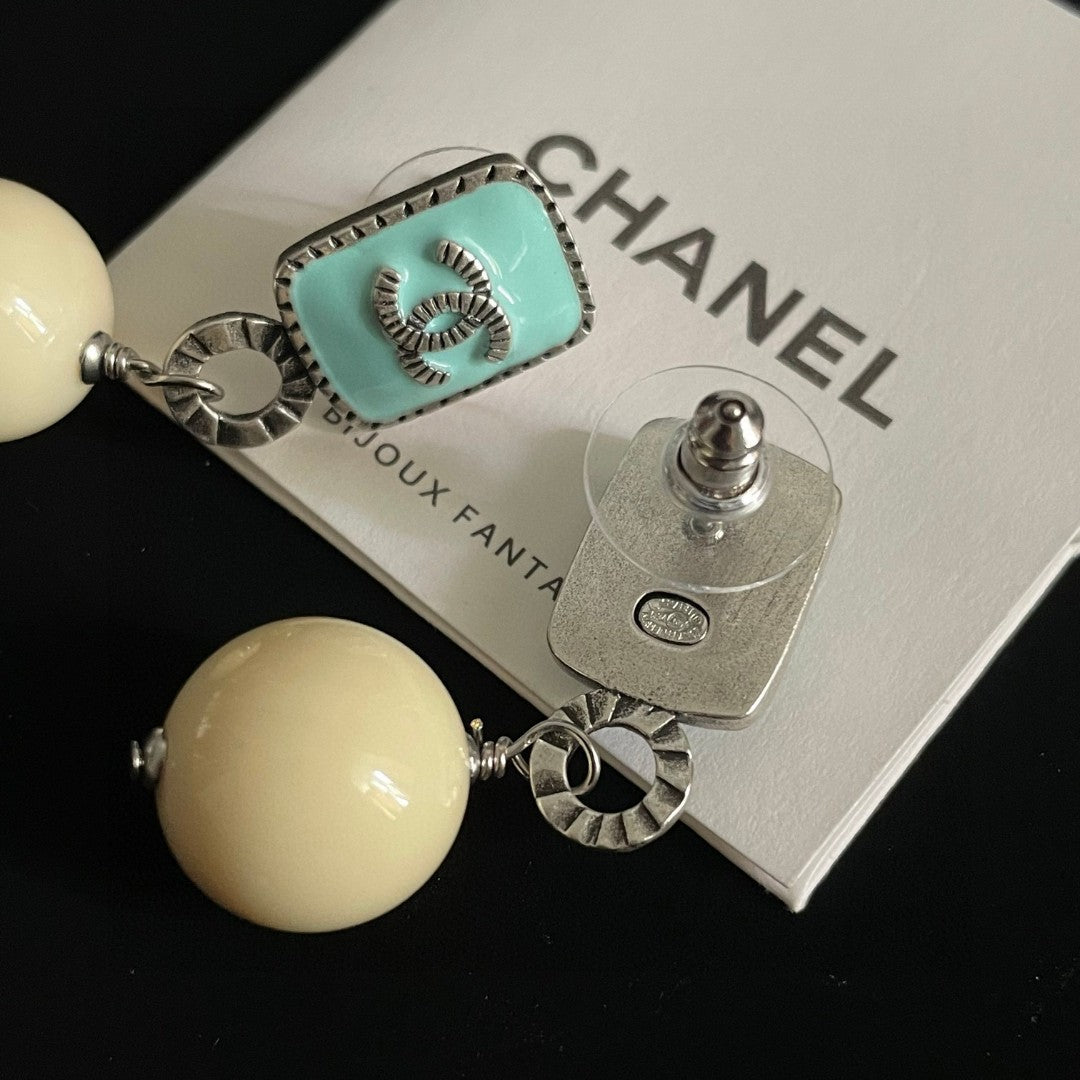 Double-C Emblem Pearl-Detail Statement Earrings – Pearl Detail – Design 030 main product view