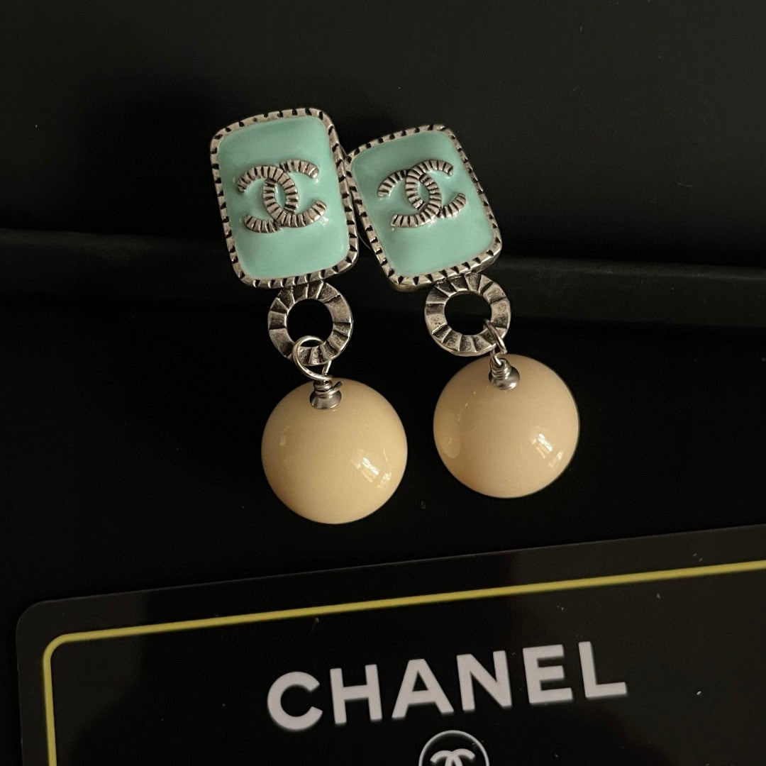 Double-C Emblem Pearl-Detail Statement Earrings – Pearl Detail – Design 030 front product view