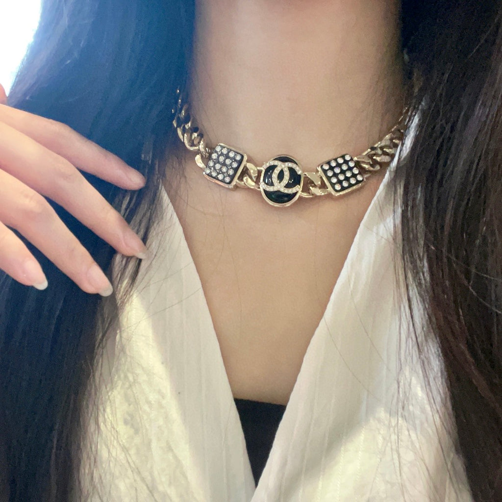 Double-C Emblem Crystal-Accent Pendant Necklace – Design 051 detail view