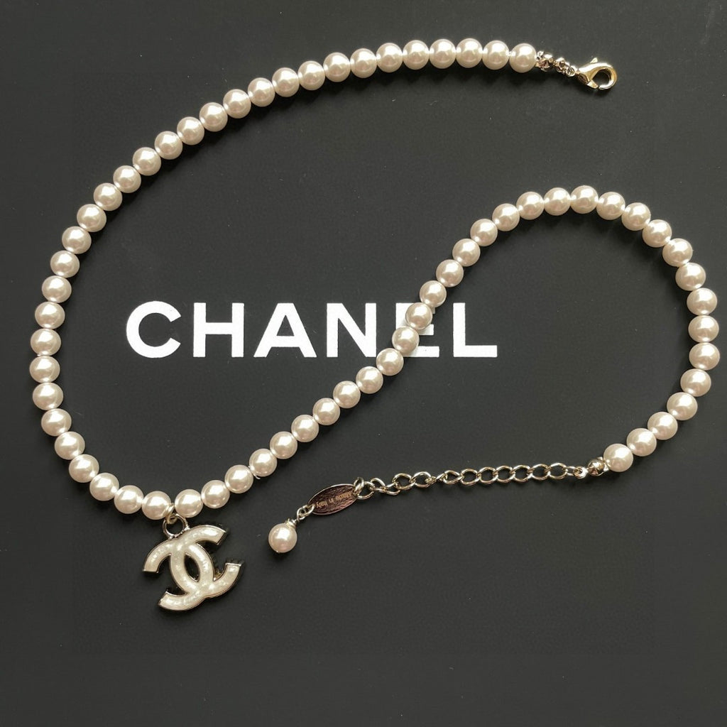 Double-C Emblem Pearl-Detail Pendant Necklace – Pearl Detail – Design 123 side detail