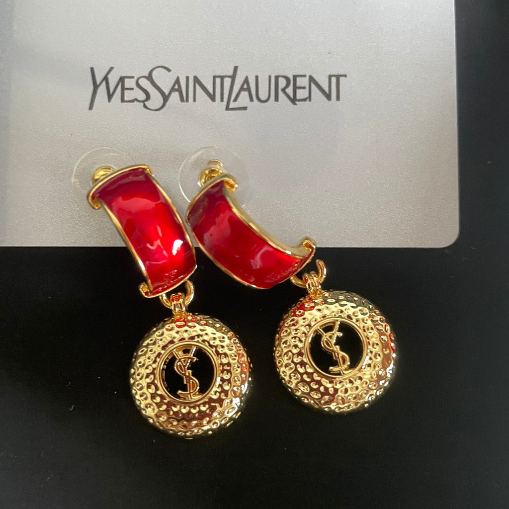 Letter Emblem Statement Earrings in Polished Metal-Tone styled product view