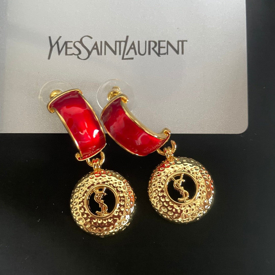 Letter Emblem Statement Earrings in Polished Metal-Tone styled product view