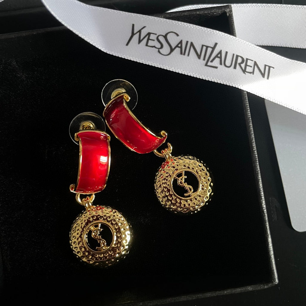 Letter Emblem Statement Earrings in Polished Metal-Tone side detail