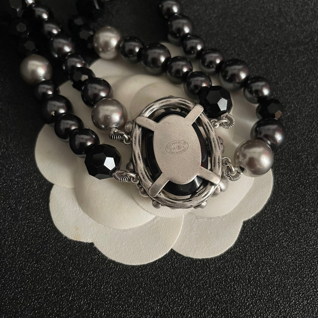 Camellia Pendant Necklace in Polished Metal-Tone – Camellia Detail – Design 025 front product view