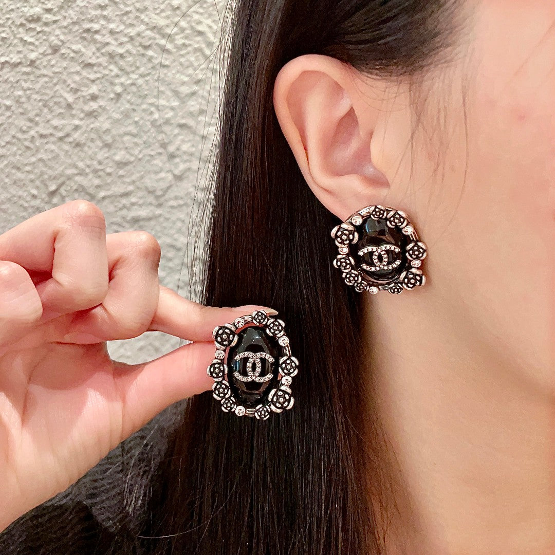 Camellia Crystal-Accent Stud Earrings – Camellia Detail – Design 002 main product view