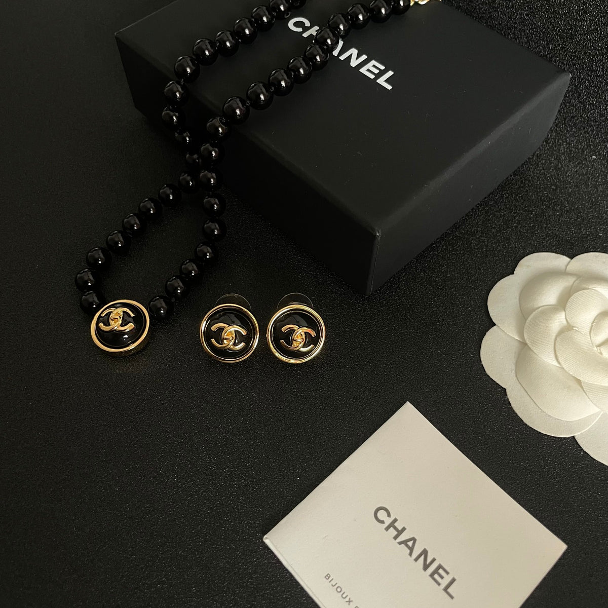 Double-C Emblem Stud Earrings in Polished Metal-Tone – Design 378 side detail