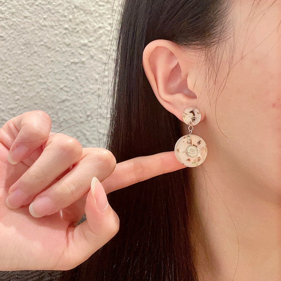 Double-C Emblem Pearl-Detail Statement Earrings – Pearl Detail – Design 029 front product view