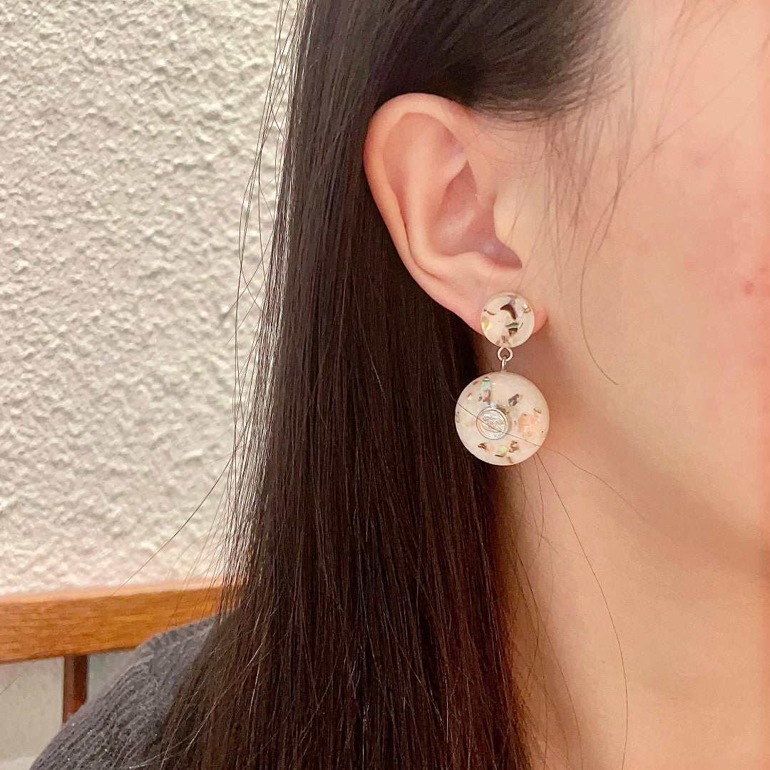 Double-C Emblem Pearl-Detail Statement Earrings – Pearl Detail – Design 029 detail view