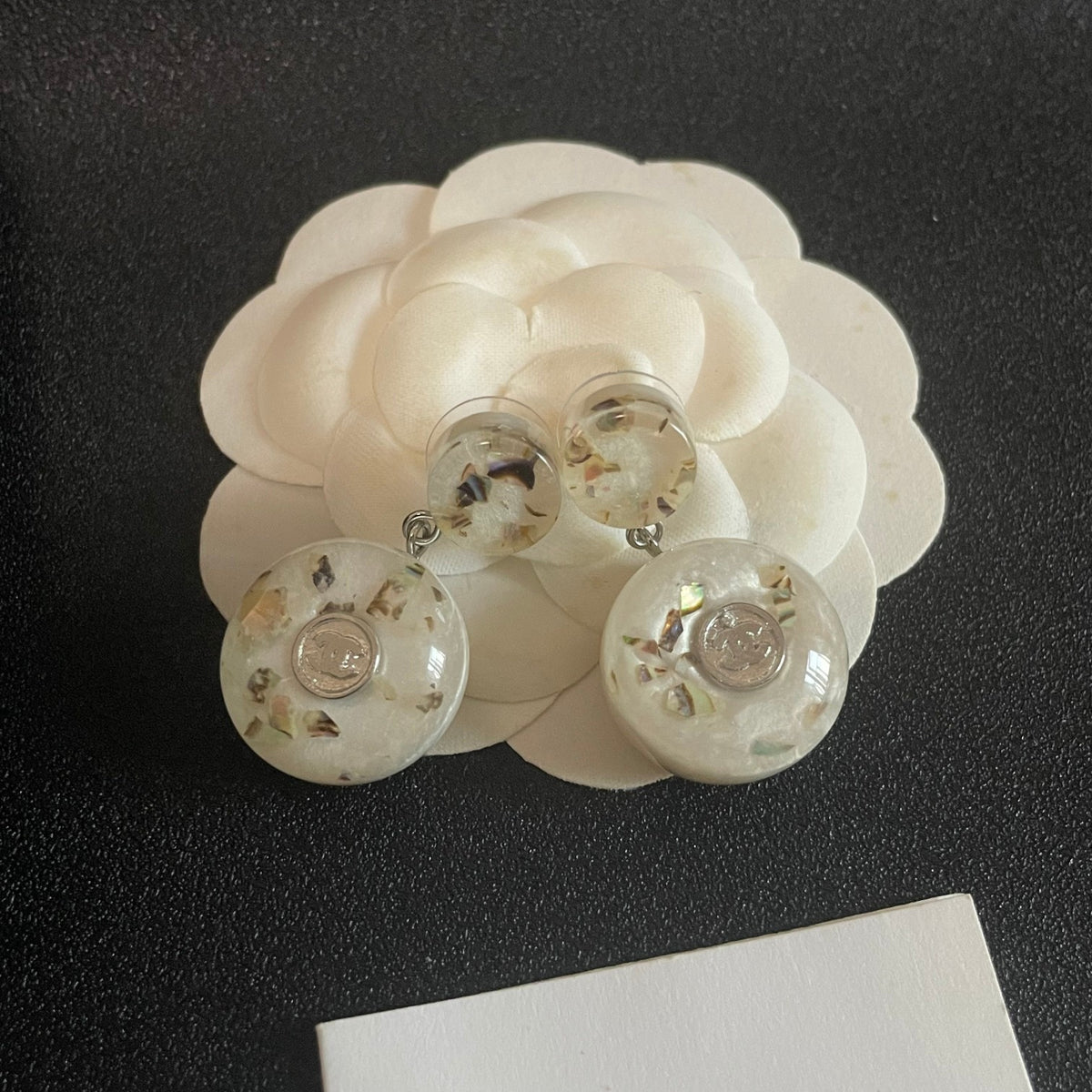 Double-C Emblem Pearl-Detail Statement Earrings – Pearl Detail – Design 029 front product view
