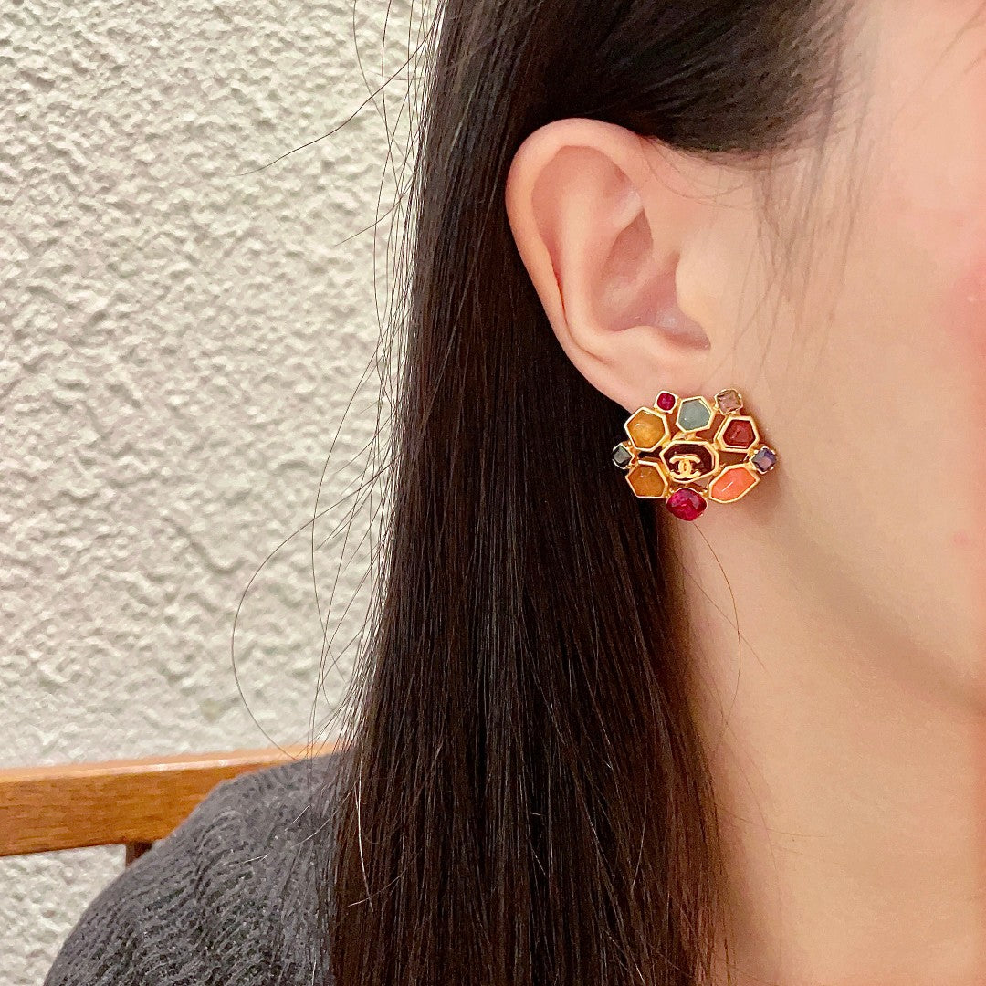 Double-C Emblem Crystal-Accent Stud Earrings – Design 056 detail view