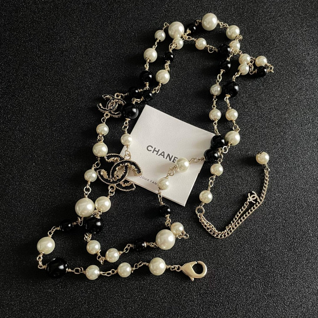 Double-C Emblem Pearl-Detail Pendant Necklace – Pearl Detail – Design 117 front product view