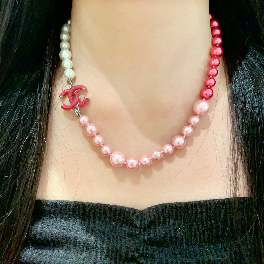 Double-C Emblem Pearl-Detail Pendant Necklace – Pearl Detail – Design 116 detail view