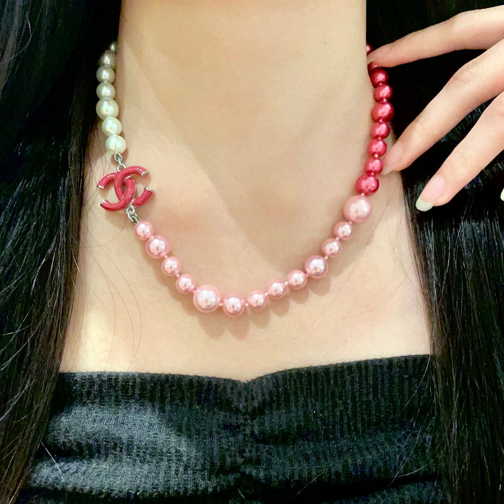 Double-C Emblem Pearl-Detail Pendant Necklace – Pearl Detail – Design 116 main product view