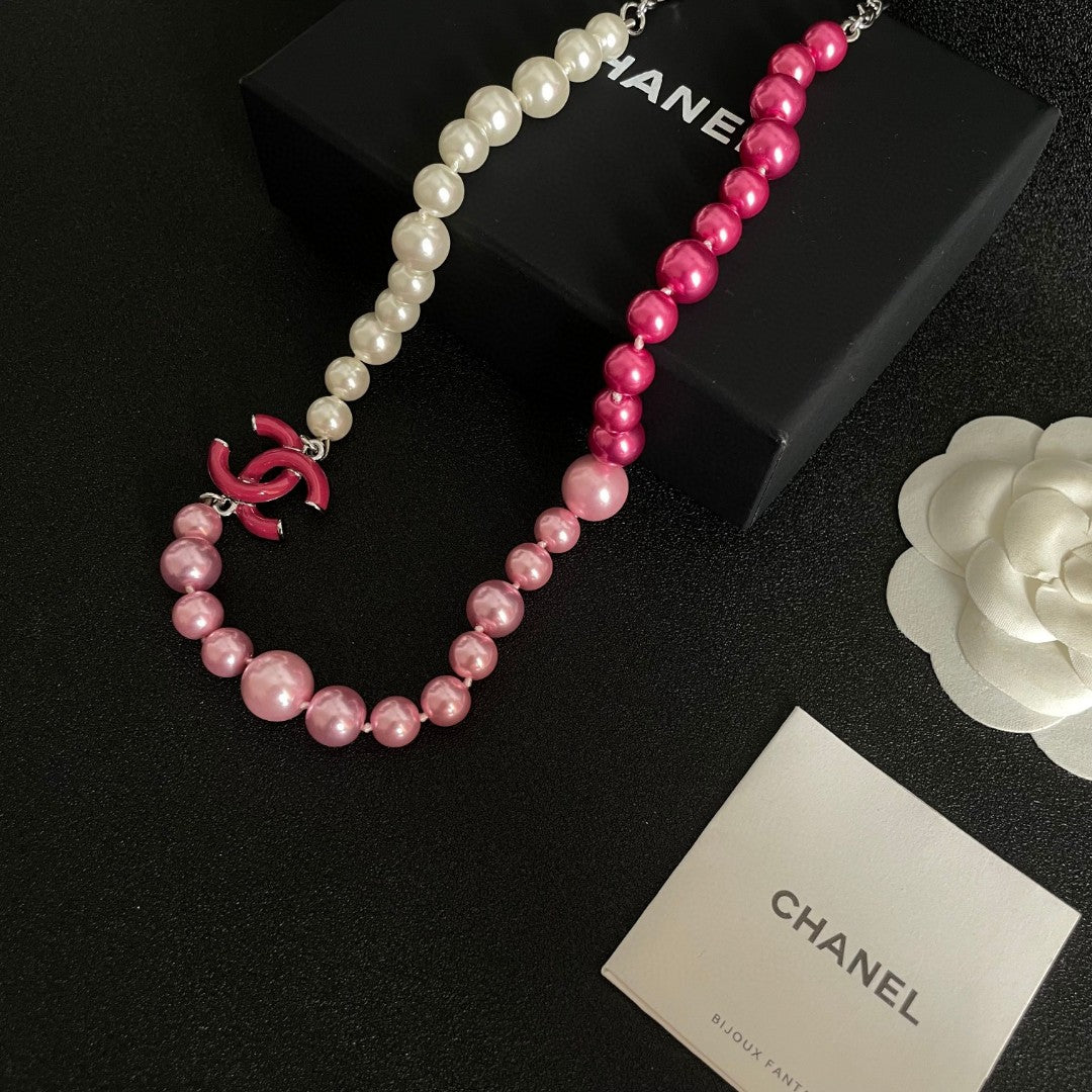 Double-C Emblem Pearl-Detail Pendant Necklace – Pearl Detail – Design 116 close-up detail