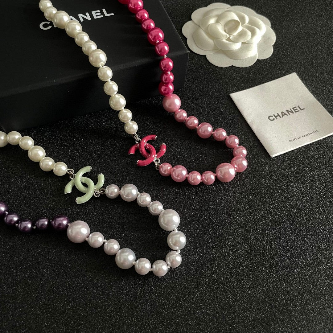 Double-C Emblem Pearl-Detail Pendant Necklace – Pearl Detail – Design 116 detail view