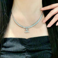Double-C Emblem Pendant Necklace in Polished Metal-Tone – Design 070 main product view