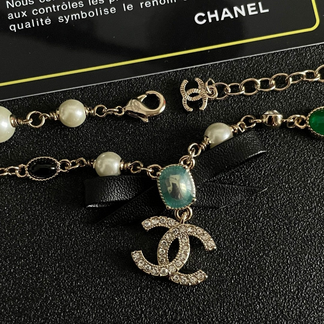 Double-C Emblem Pendant Necklace in Polished Metal-Tone – Design 069 main product view