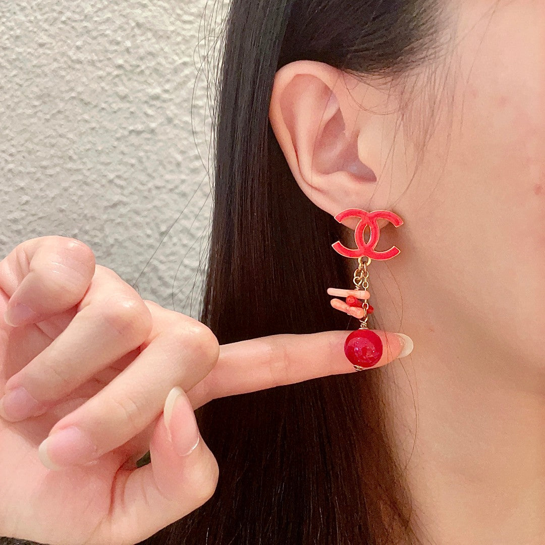 Double-C Emblem Statement Earrings in Polished Metal-Tone – Design 061 front product view