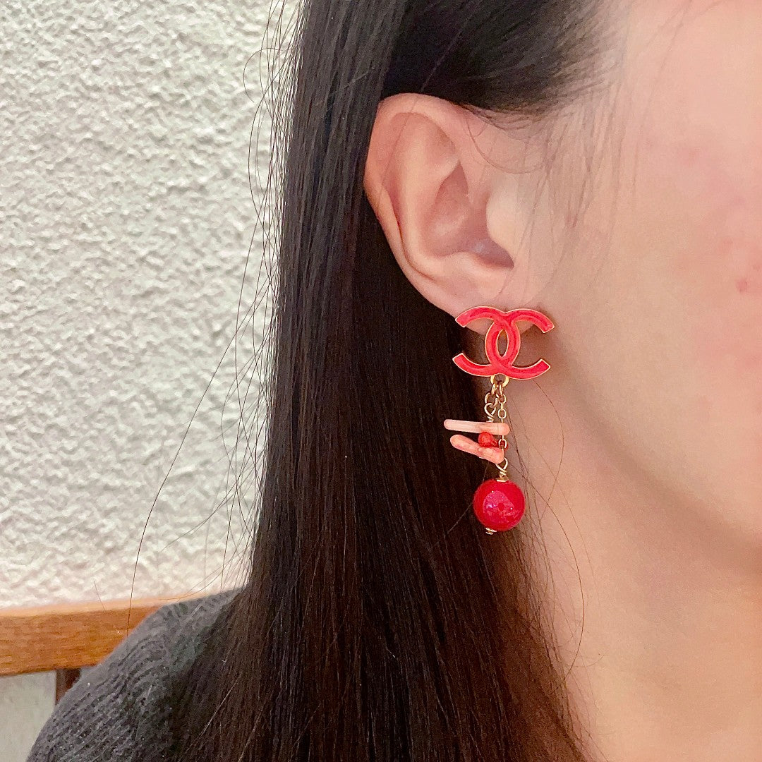 Double-C Emblem Statement Earrings in Polished Metal-Tone – Design 061 detail view