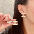 Double-C Emblem Stud Earrings in Polished Metal-Tone – Design 363 main product view