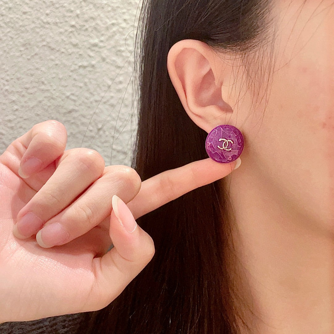Double-C Emblem Stud Earrings in Polished Metal-Tone – Design 361 front product view