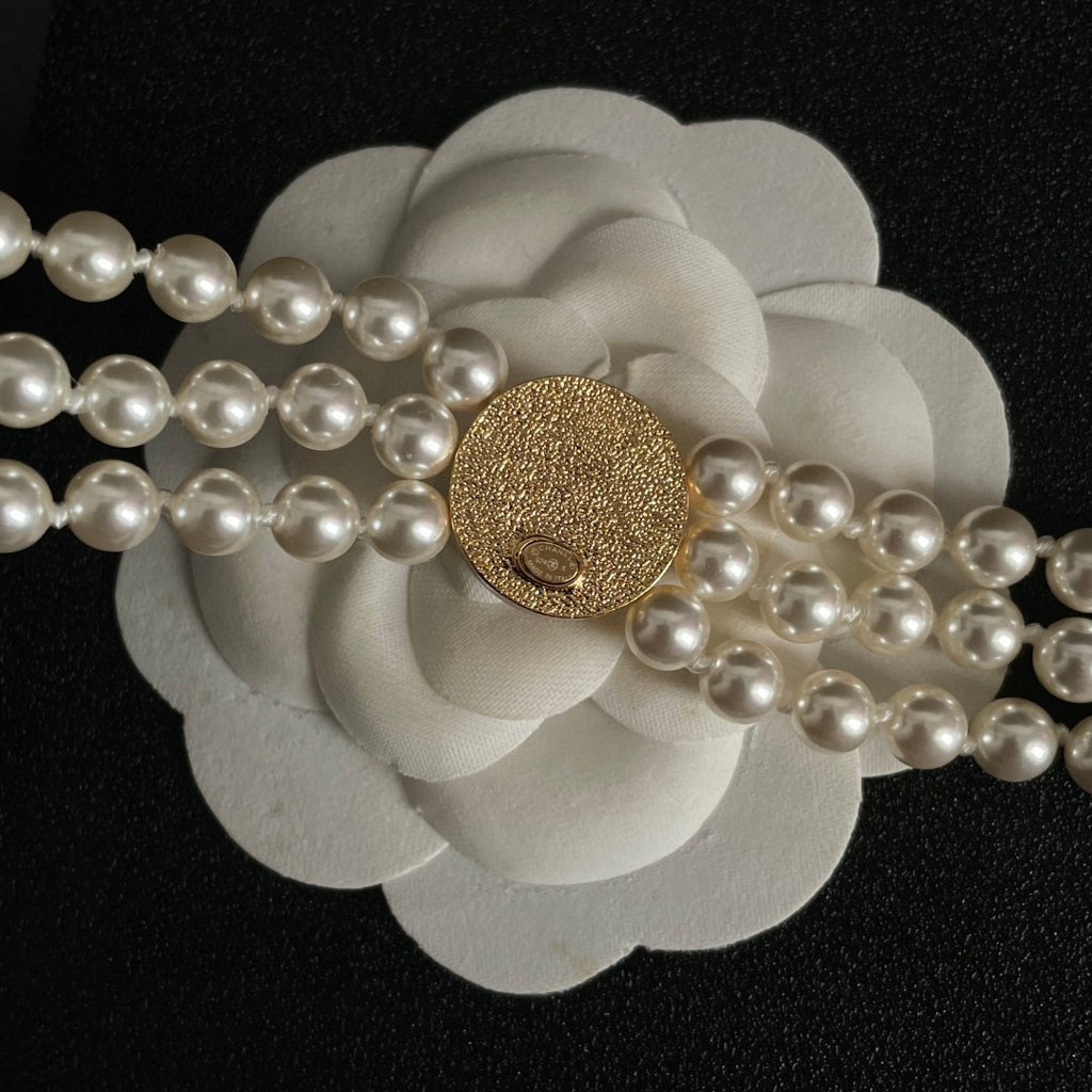 Double-C Emblem Pearl-Detail Pendant Necklace – Pearl Detail – Design 107 front product view