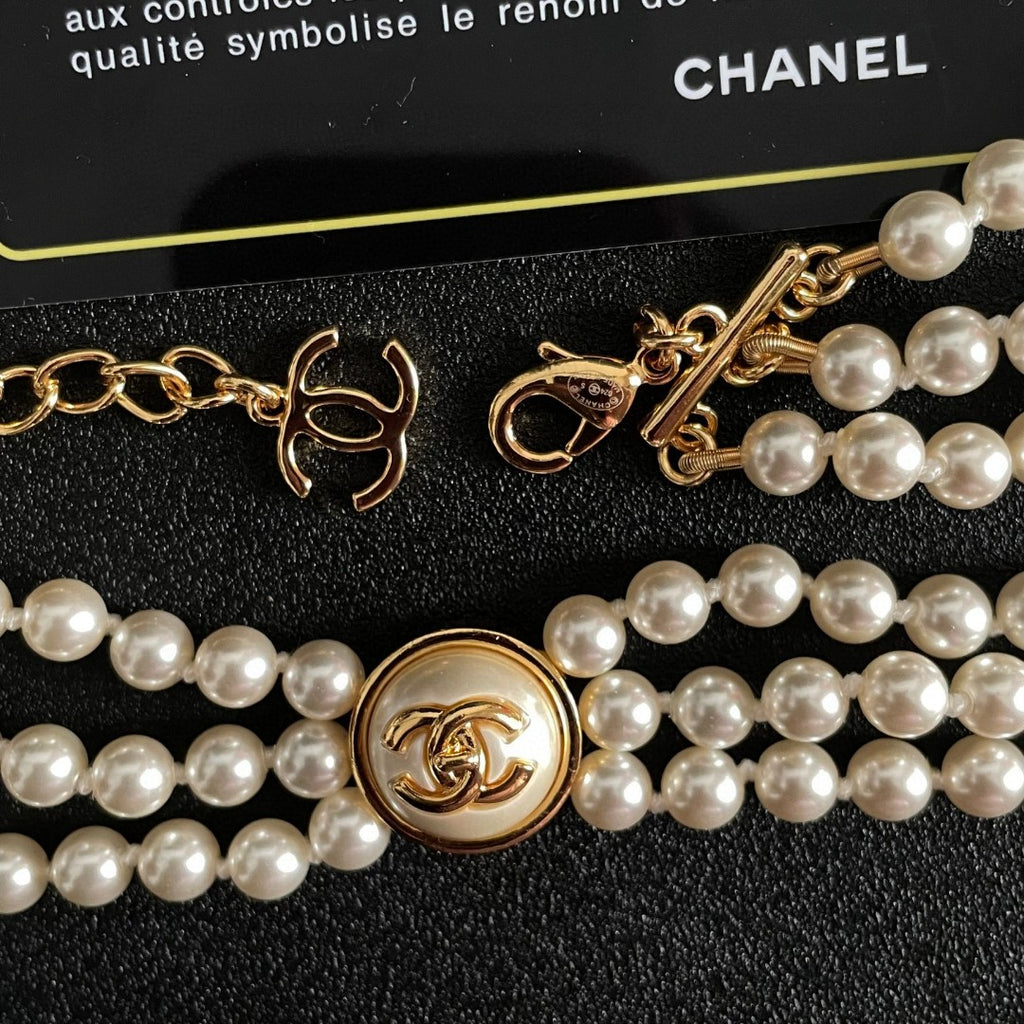 Double-C Emblem Pearl-Detail Pendant Necklace – Pearl Detail – Design 107 main product view