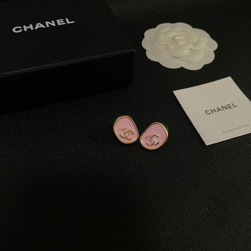 Double-C Emblem Stud Earrings in Polished Metal-Tone – Design 360 styled product view