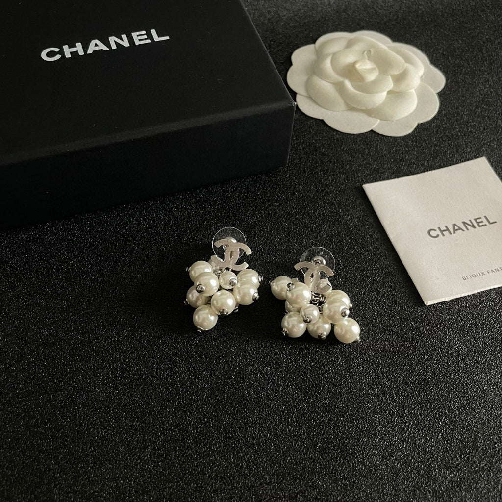 Double-C Emblem Statement Earrings in Polished Metal-Tone – Design 056 styled product view