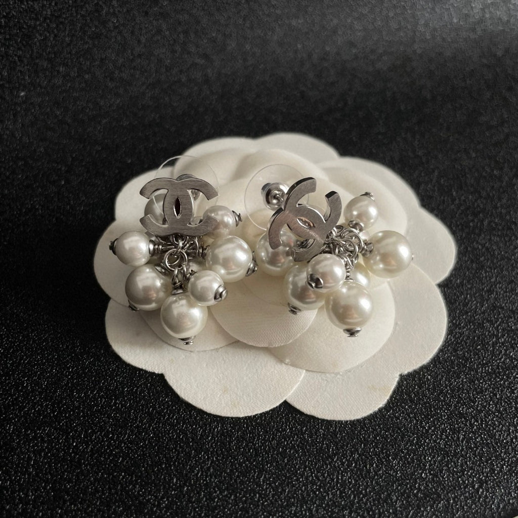Double-C Emblem Statement Earrings in Polished Metal-Tone – Design 056 front product view