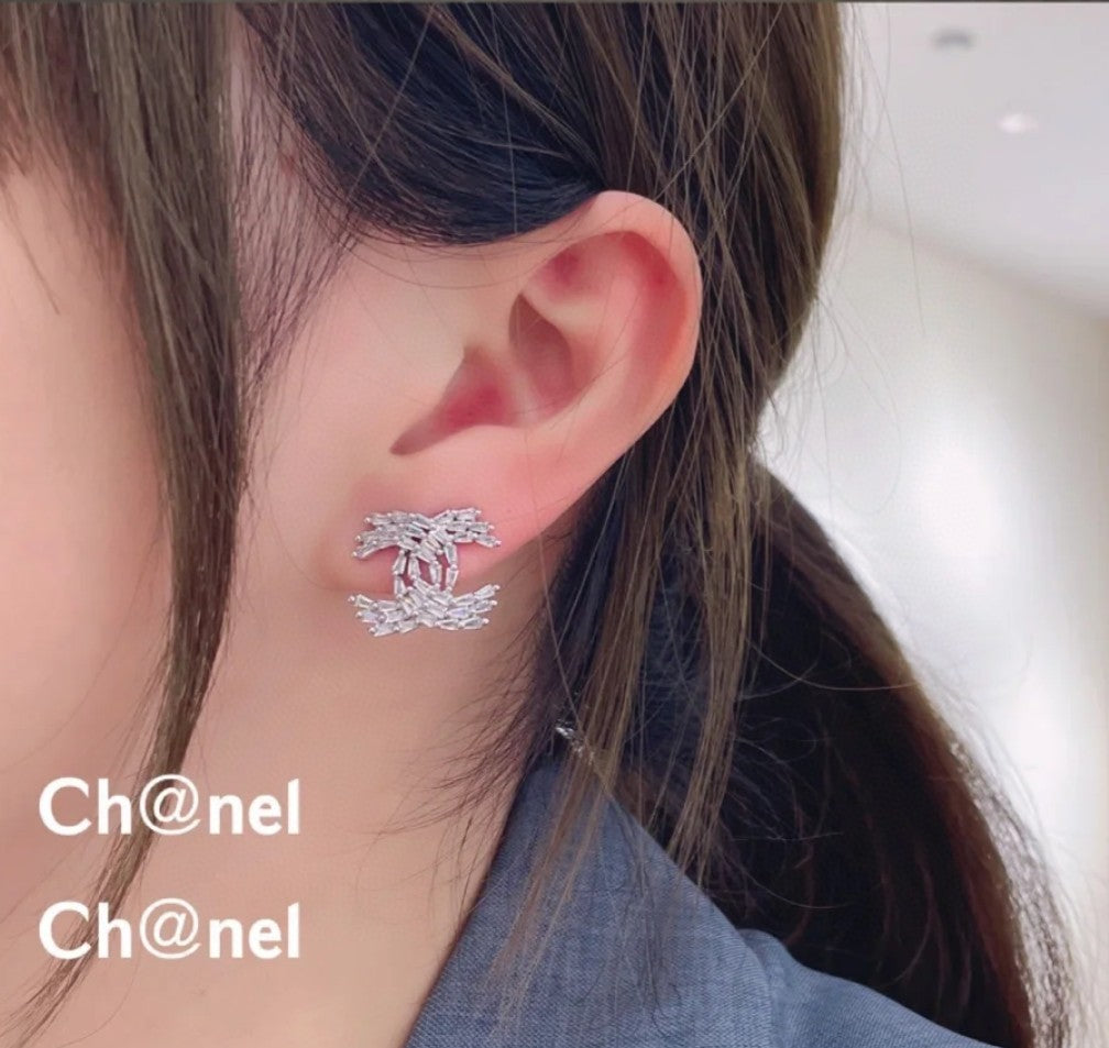 Letter Crystal-Accent Stud Earrings – Red Detail front product view