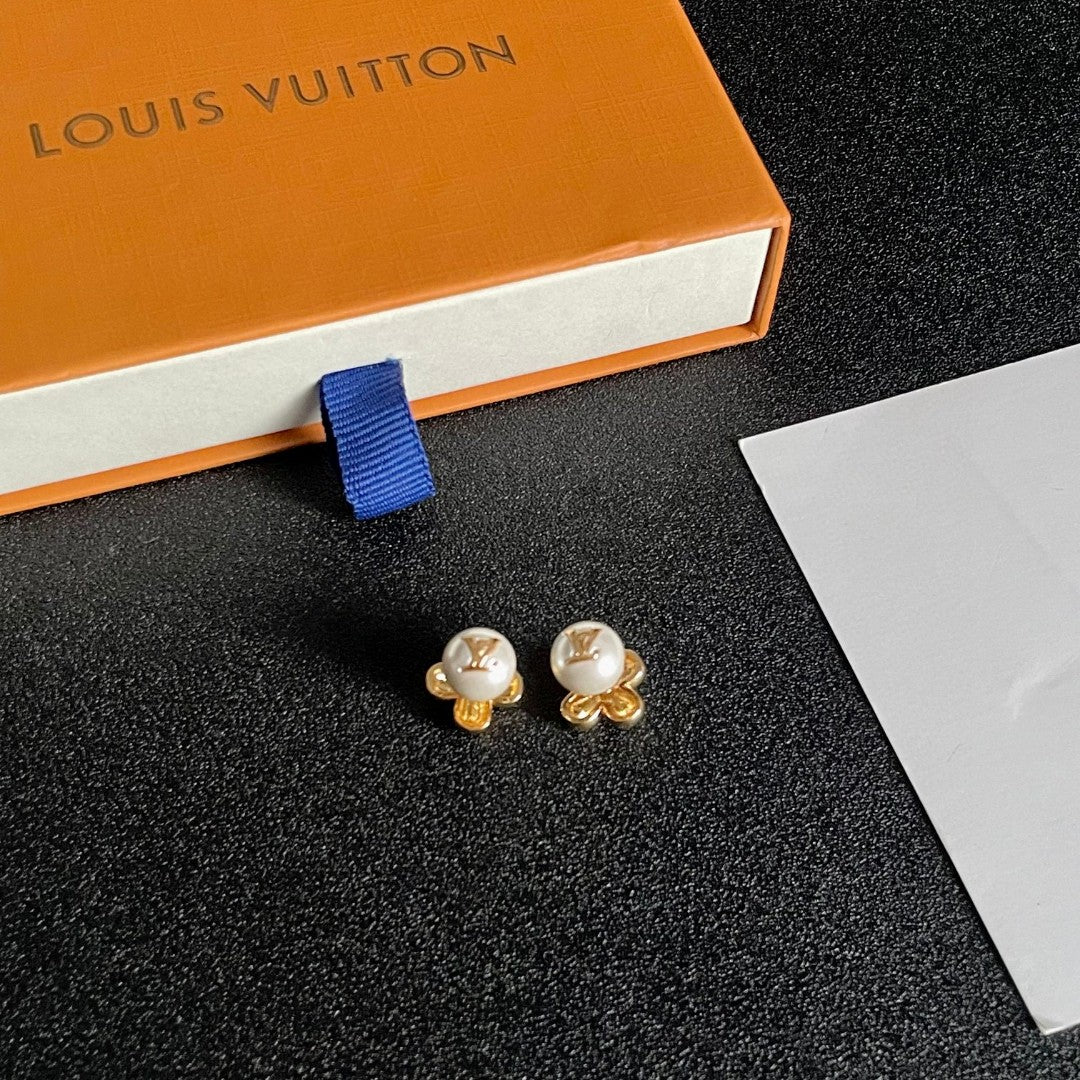 Geometric Emblem Stud Earrings in Polished Metal-Tone – Pearl Detail styled product view