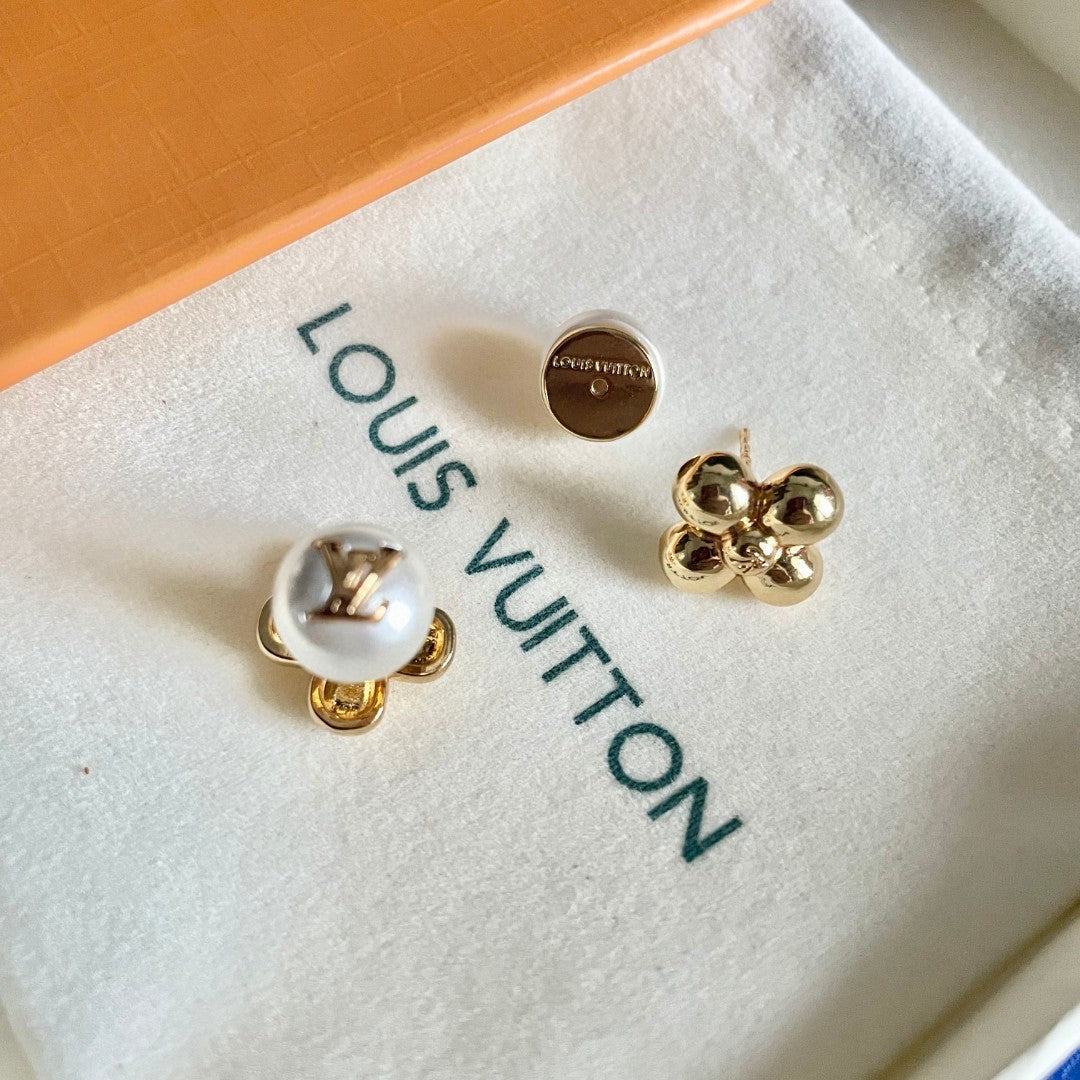 Geometric Emblem Stud Earrings in Polished Metal-Tone – Pearl Detail main product view