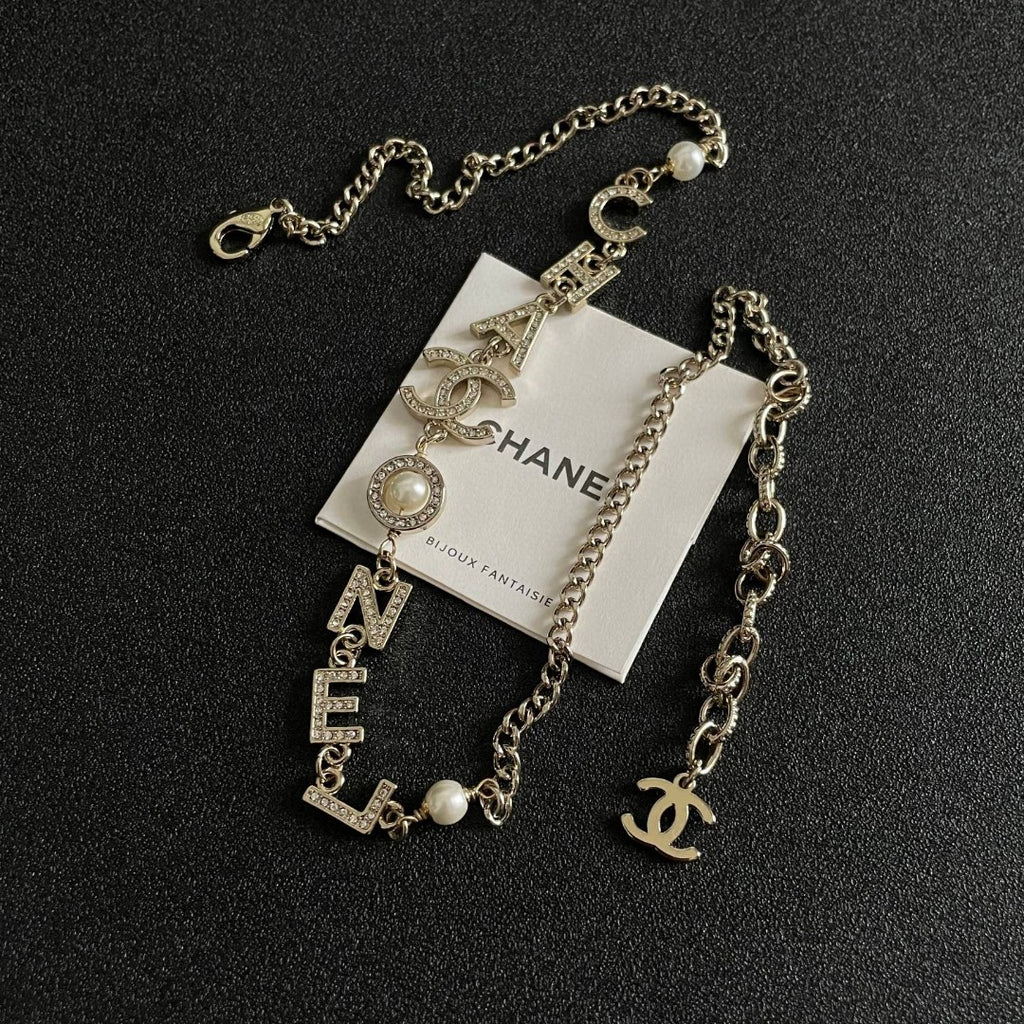 Double-C Emblem Pendant Necklace in Polished Metal-Tone – Design 055 front product view