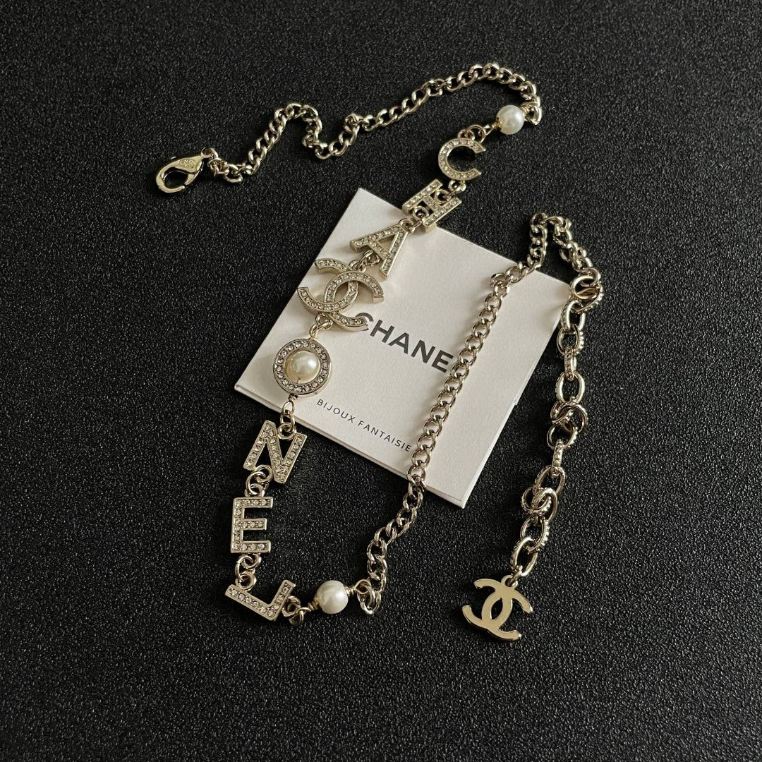 Double-C Emblem Pendant Necklace in Polished Metal-Tone – Design 055 front product view
